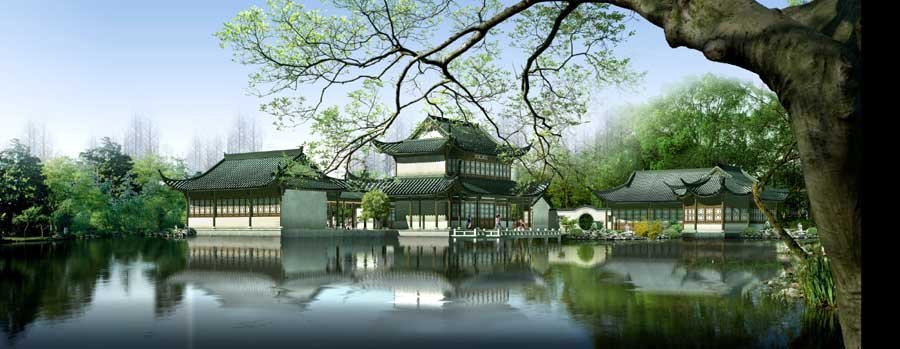 中国古建筑效果图欣赏 经典仿古建筑效果图