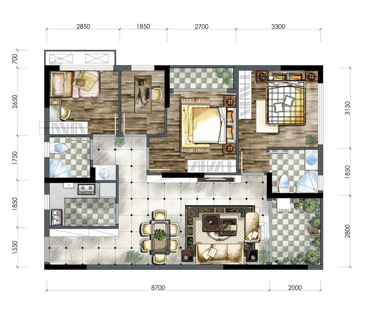 钢笔彩淡户型图