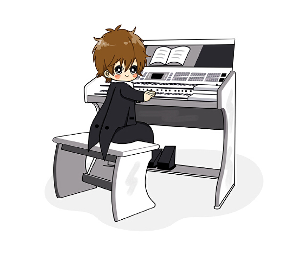 卡通人物弹琴动漫形象设计