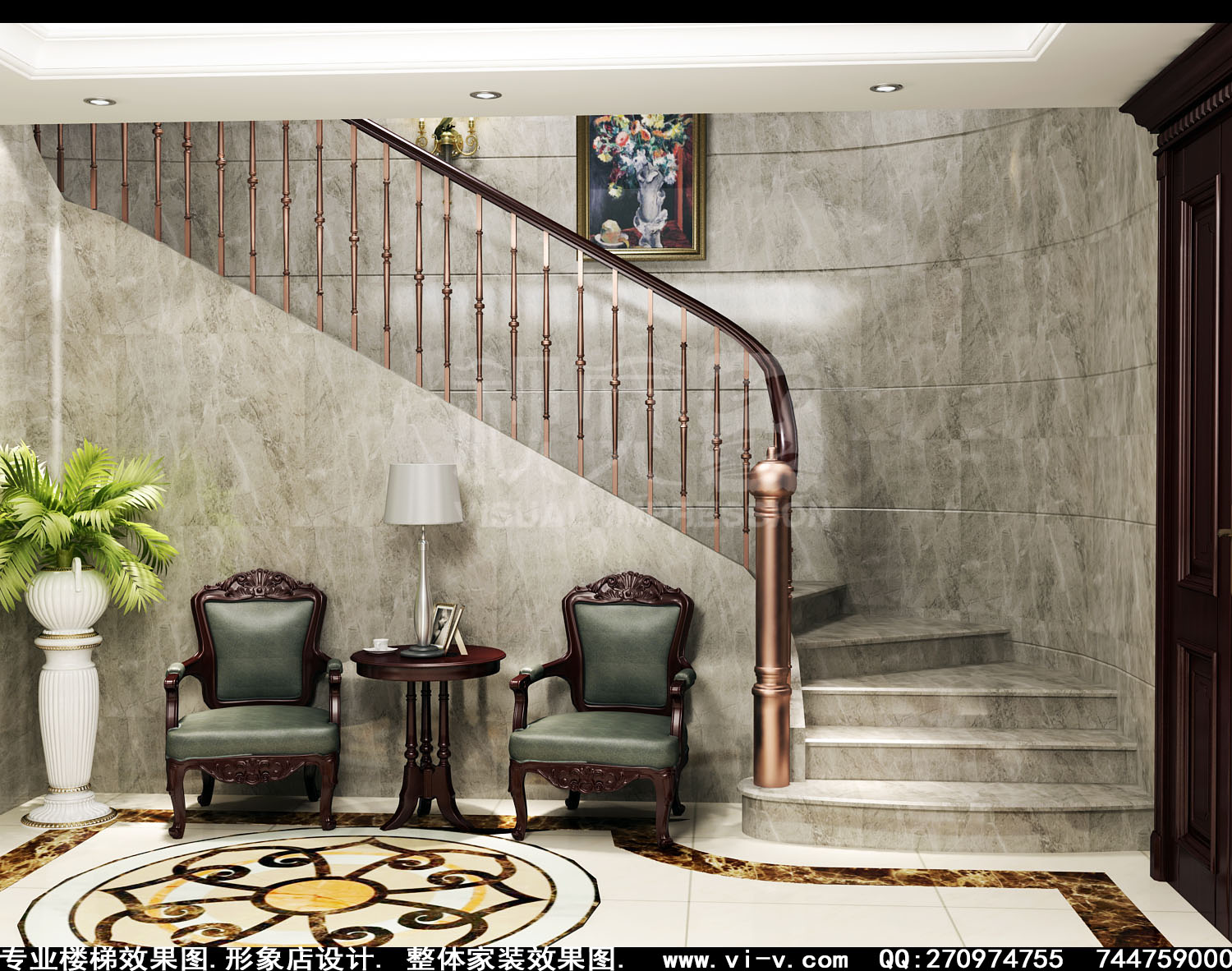 大理石铜艺楼梯