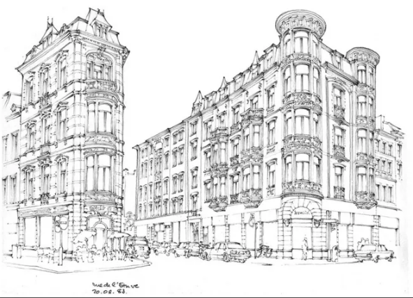 手绘欧式建筑线描图