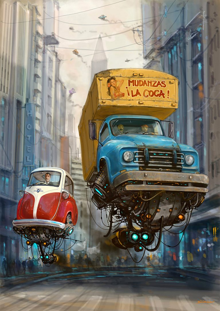 Alejandro Burdisio概念插画设计：飞翔的汽车