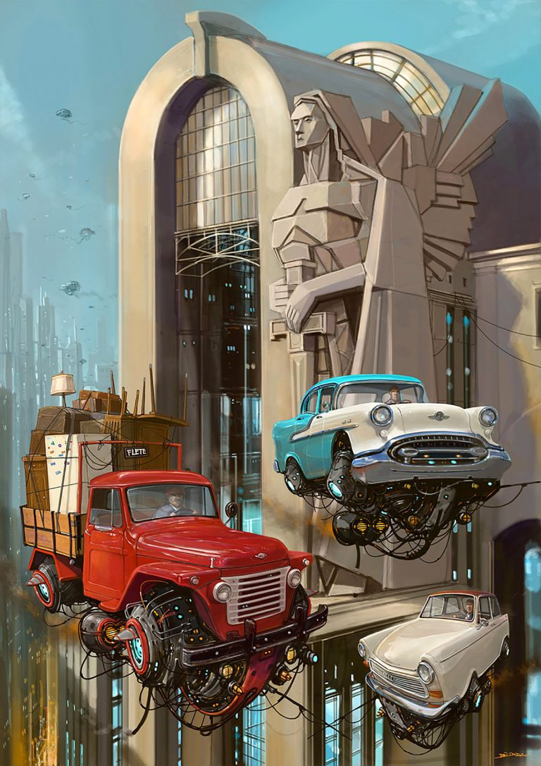 Alejandro Burdisio概念插画设计：飞翔的汽车