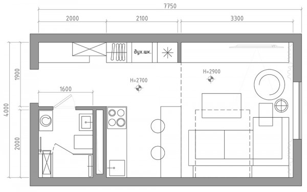 黑白格调的30平米小户型装修设计效果图