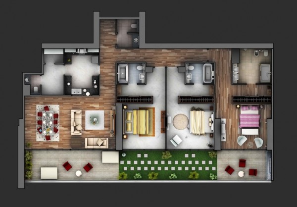 三居室小户型装修3D布局实景效果图欣赏