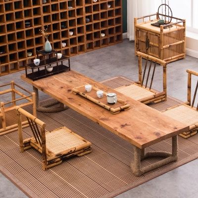 藤编实木飘窗桌白色简约榻榻米茶几宜家窗台电脑炕桌欧式地台