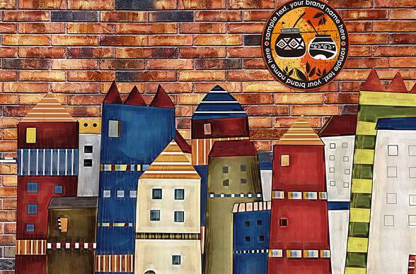 城市建筑咖啡厅手绘墙装修设计欣赏