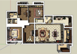 整体欧式户型室内草图大师SU模型