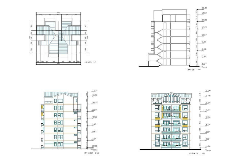 某室内A户型平面及建筑立面结构图