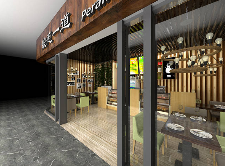 复古奶茶店铺吧台设计效果图