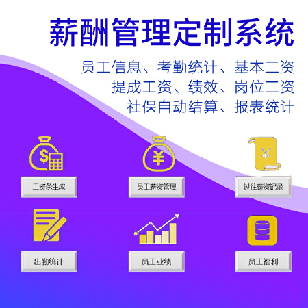 薪酬管理定制系统员工信息、考勤统计、基本工资 提成工资、绩效、岗位工资 社保自动结算、报表统计