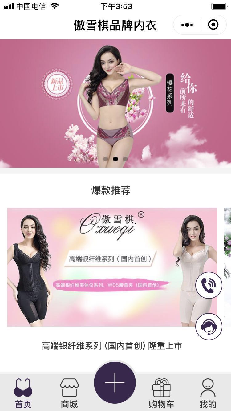 傲雪棋品牌内衣微信小程序开发