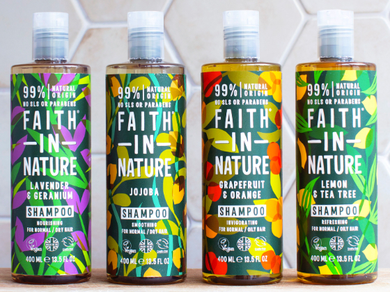 手绘插画风格的Faith in Nature洗发水包装设计 100+日用品包装设计案例欣赏,精致的日用品包装设计大全