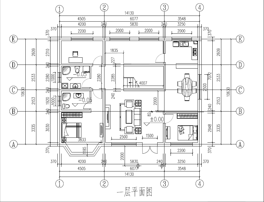 14.5米*11米农村自建二层别墅设计图
