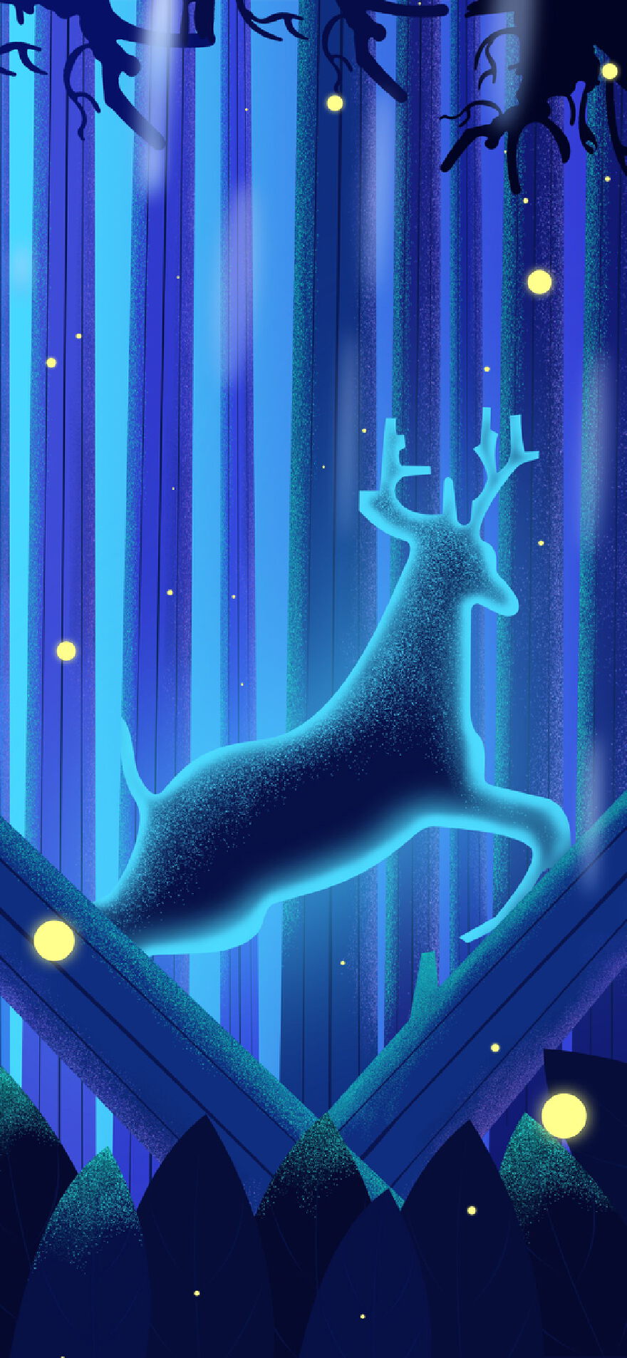 插画森林与鹿手机海报设计