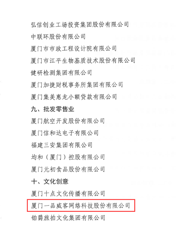 一品威客獲“廈門市2020-2021年度龍頭骨干民營企業”榮譽