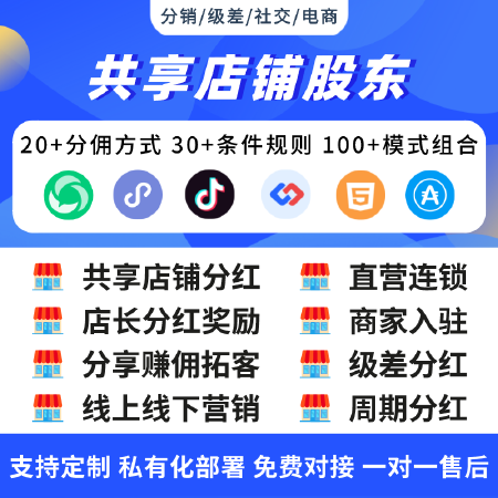 共享店铺门店股东分红合伙人店长分红奖励分销商城系统app开发