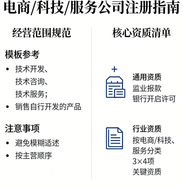 电商/科技/服务公司注册终极指南:经营范围怎么写?哪些资质必须有?