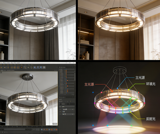 效果图缺乏高级感？如何破解环形吊灯SU模型渲染难题