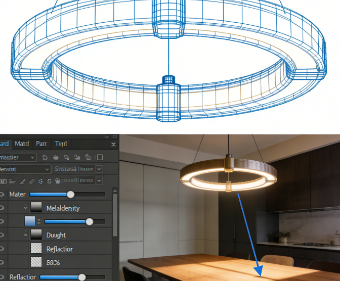 效果图缺乏高级感？如何破解环形吊灯SU模型渲染难题