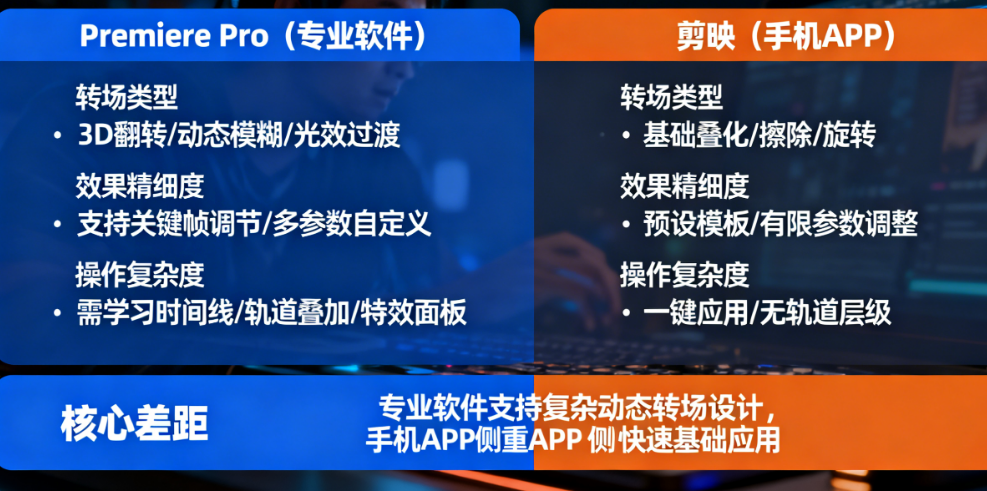 Premiere Pro vs. 剪映：高级转场制作，专业软件和手机APP差距究竟有多大？
