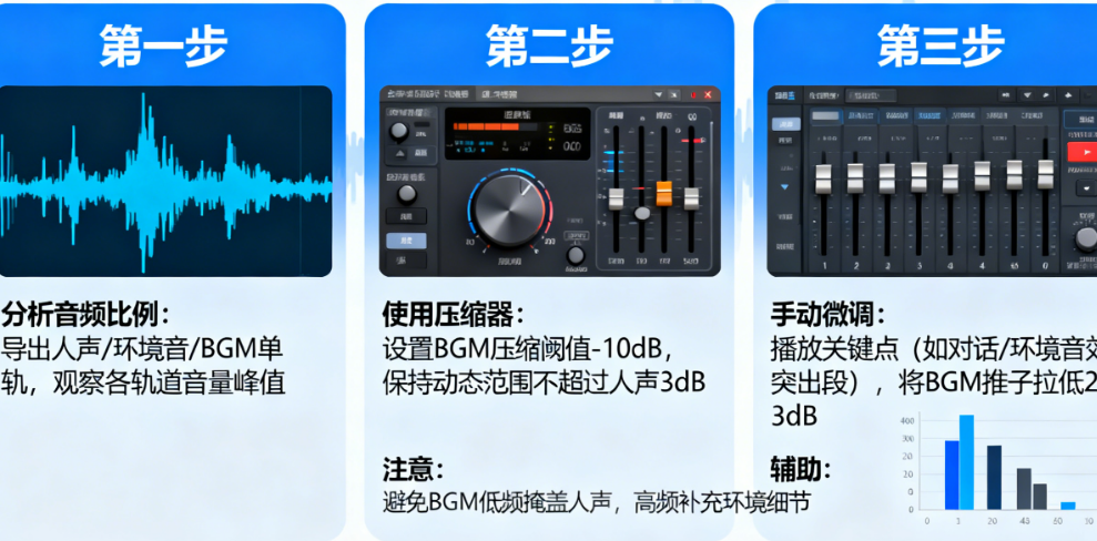 如何让BGM的音量完美匹配人声/环境音?音量闪避与关键帧调节终极指南