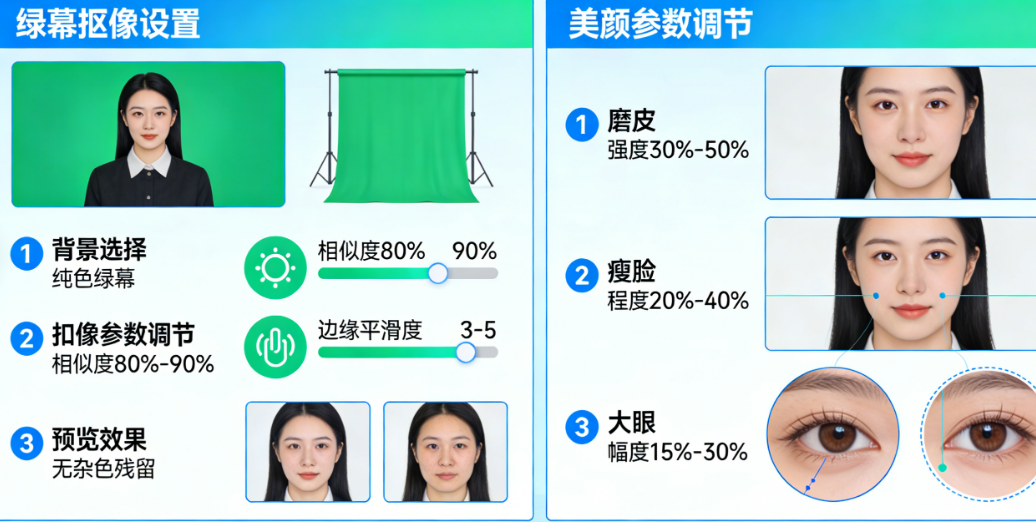 直播绿幕抠像和美颜怎么调?从“鬼影”到“电影级”的终极指南