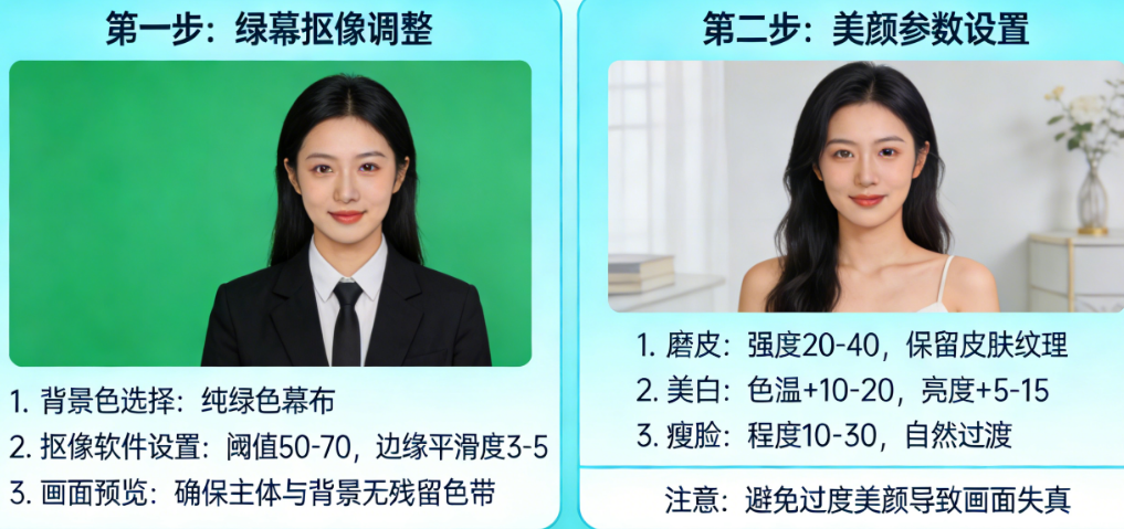 直播绿幕抠像和美颜怎么调?从“鬼影”到“电影级”的终极指南