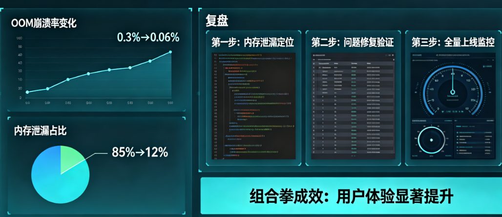 别让内存泄漏拖垮用户体验！我们如何在1周内把OOM崩溃率从0.3%压到0.06%——附组合拳复盘