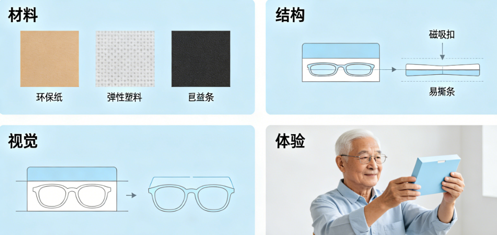 材料、结构、视觉、体验——老花镜易开启包装设计的4个核心维度