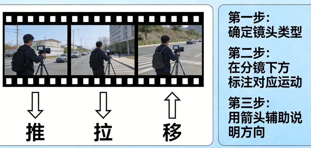分镜看不懂?教你一招,1分钟学会在分镜稿里标注推拉摇移!