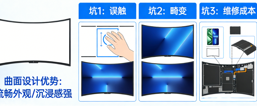 曲面设计虽好,但这些“坑”你必须知道:误触、畸变、维修成本全解析