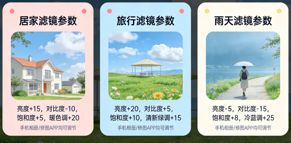 手机也能调！3套治愈系滤镜参数（居家/旅行/雨天全场景覆盖）