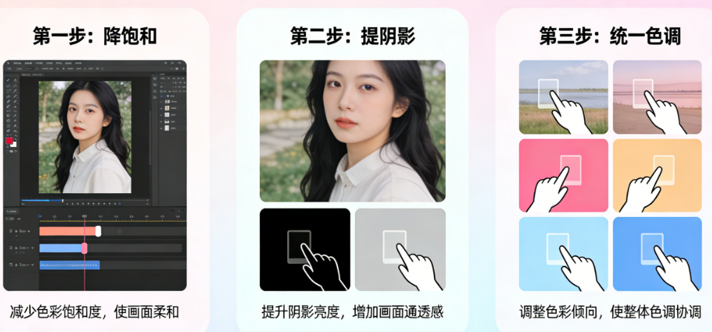 治愈系调色三步法：降饱和、提阴影、统一色调