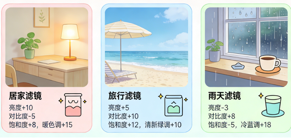 手机也能调！3套治愈系滤镜参数（居家/旅行/雨天全场景覆盖）