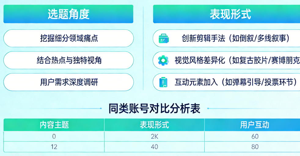做差异化别头大！从选题角度到表现形式，让你的视频在同类账号中一眼跳出来的实操手册