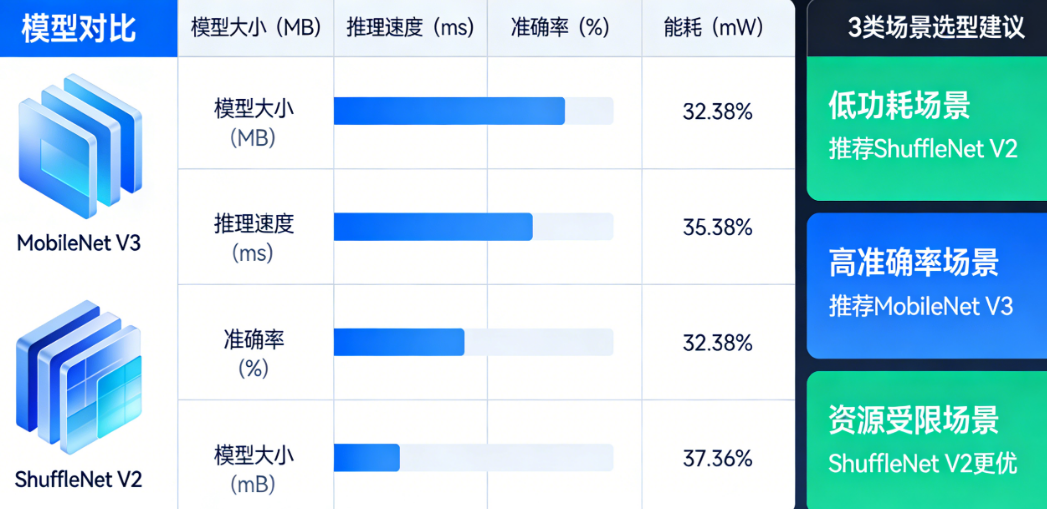 MobileNet V3 vs ShuffleNet V2:移动端部署的4项关键指标与3类场景选型建议