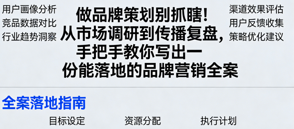 做品牌策划别抓瞎！从市场调研到传播复盘，手把手教你写出一份能落地的品牌营销全案
