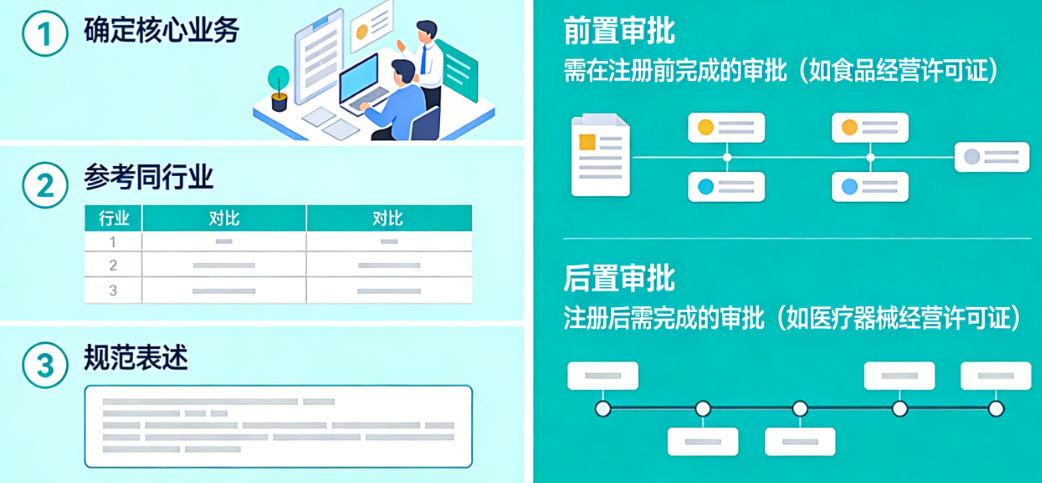 新手注册公司:经营范围怎么写?前置/后置审批全解析