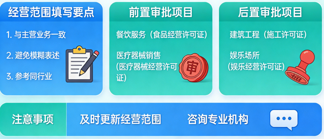 新手注册公司:经营范围怎么写?前置/后置审批全解析