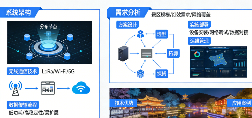 景区夜游想升级?亮化系统想远程管?无线部署管控方案的技术逻辑与落地路径