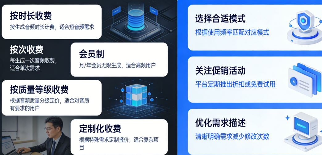 AI音频生成收费的5种模式与3个省钱技巧:从按时长到按次,哪种最适合你?