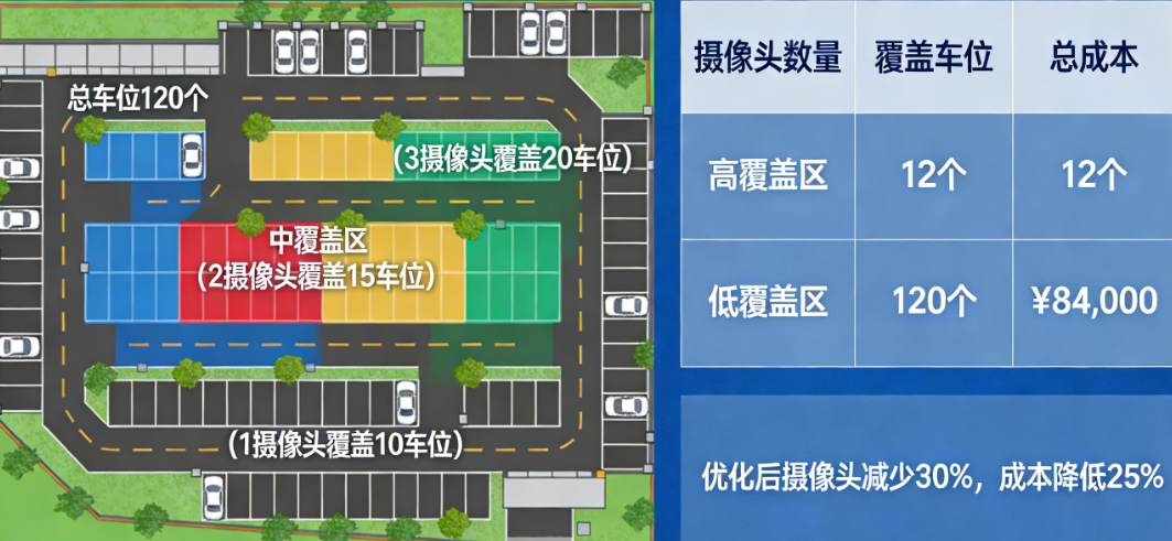 用最少摄像头覆盖最多车位:基于车位布局的监控密度优化与成本控制策略