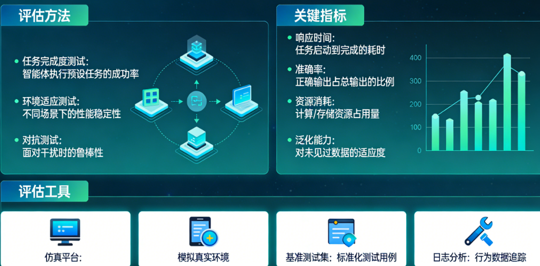 如何评估和测试一个智能体的性能好坏？有哪些关键的评估指标？