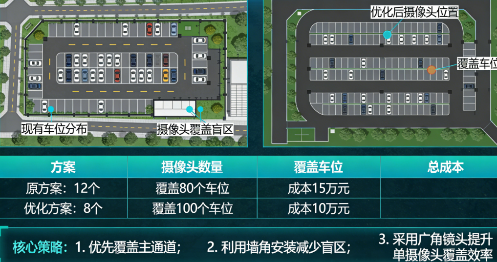 用最少摄像头覆盖最多车位:基于车位布局的监控密度优化与成本控制策略