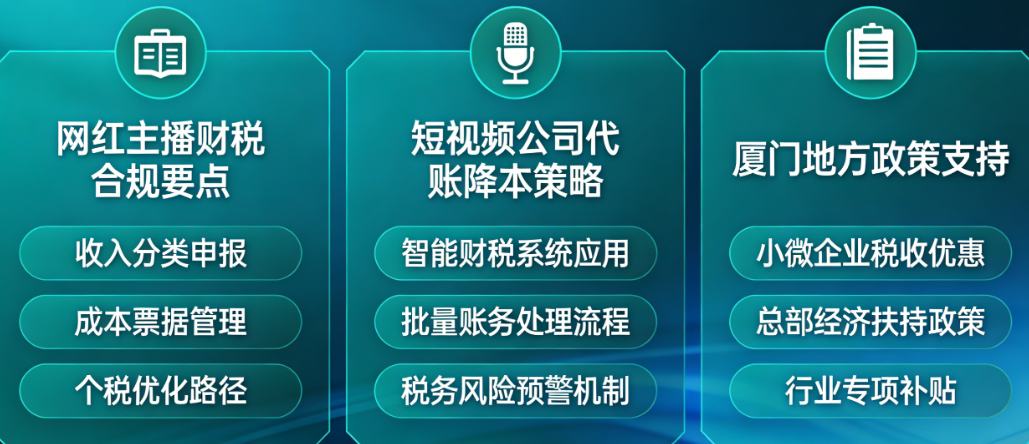 网红主播财税如何合规?短视频公司代账怎样降本?厦门专属方案全解析