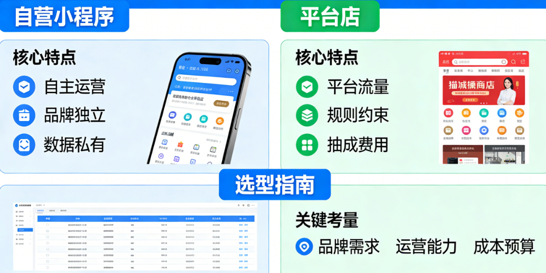 开店别纠结!一张图看懂自营小程序和平台店的核心区别与选型指南