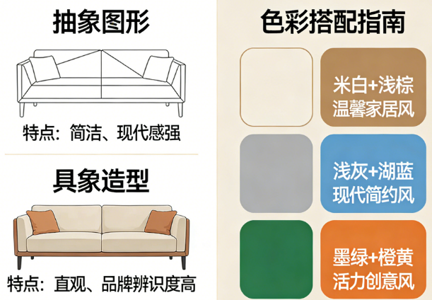 沙发logo设计别纠结!抽象图形vs具象造型的选择逻辑与色彩搭配指南