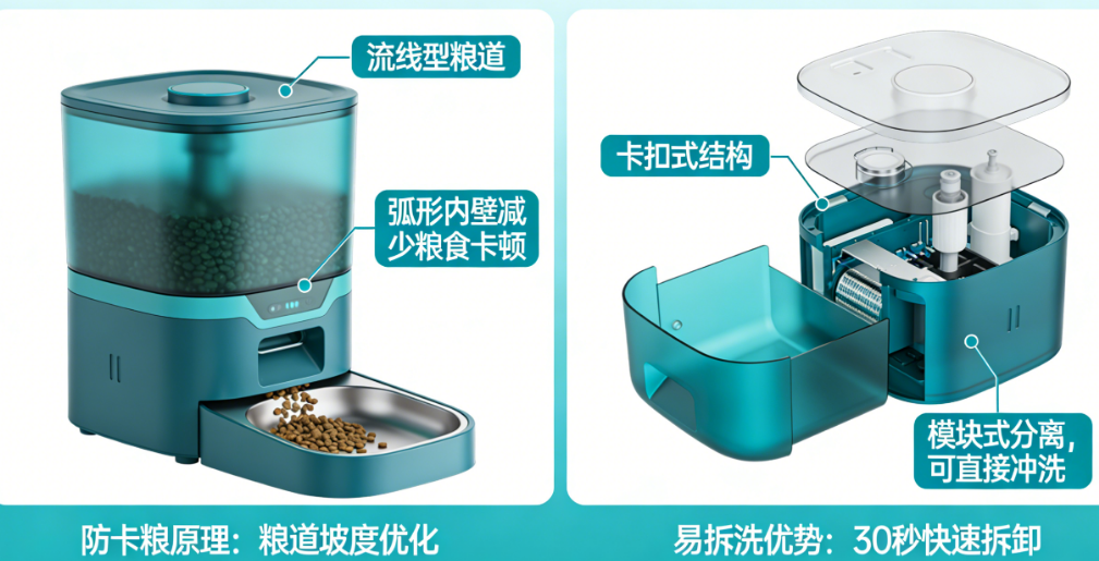 别让喂食器成为卫生死角!智能宠物喂食器如何通过设计实现防卡粮、易拆洗