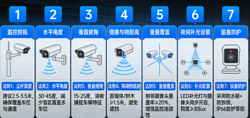 室外停车监控布点的7个黄金法则：立杆高度、水平角度、垂直俯角一篇讲透